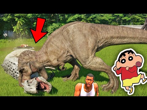 T-REX & INDOMINUS REX Eating HUMANS in Jurassic World Evolution | T-REX vs INDOMINUS REX w SHINCHAN