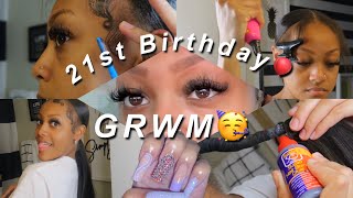 21ST BIRTHDAY VLOG GRWM🥳🥳 (lashes, brows, slick back ponytail tutorial, nails: birthday set)