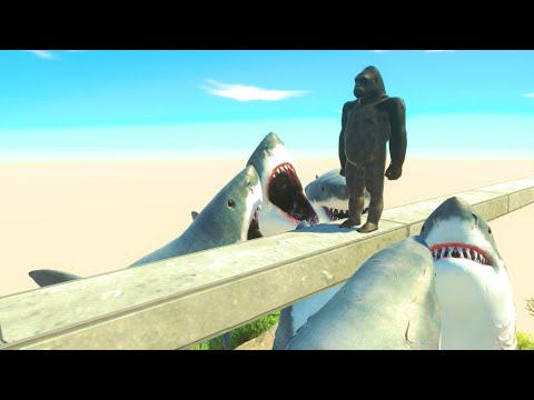 Only Fast Runners Can Escape From a Pack of WHITE SHARKS - Animal Revolt Battle Simulator - ARBS
