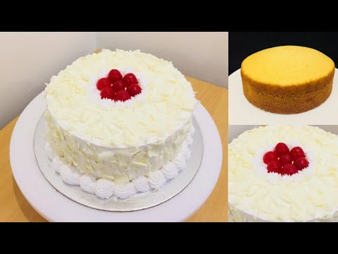 1/2 kg white forest cake recipe without oven || 1/2 basic vanilla sponge || Soft & simple recipe...