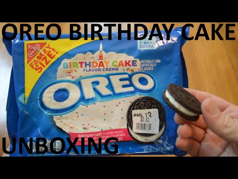Unboxing Oreo Birthday Cake Flavor Creme Filled Chocolate Sandwich Cookies Family Size