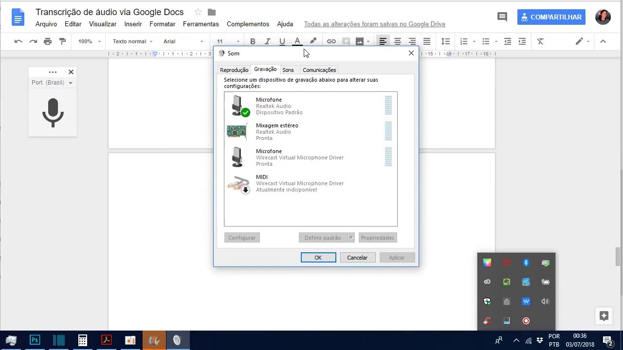 Tutorial: Conversão de áudio em texto usando o Google Docs