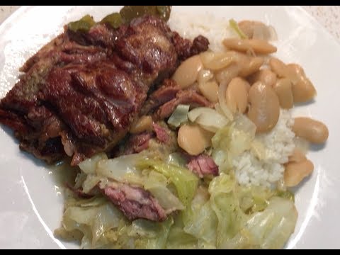 Neck bones, cabbage, rice & butter beans