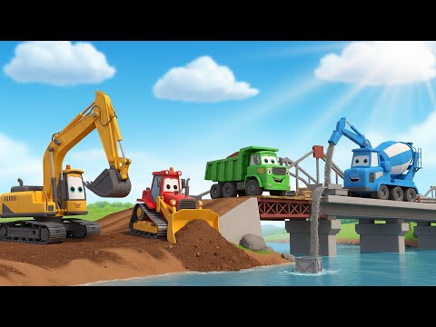 Trucks Build a GIANT Bridge! 🌉 Teamwork Power! | Construction Cartoon for Kids | Adventure Diggers