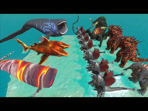 Aquatics Battle - The Bloop VS Burning Godzilla 2014 x Biollante - Animal Revolt Battle Simulator