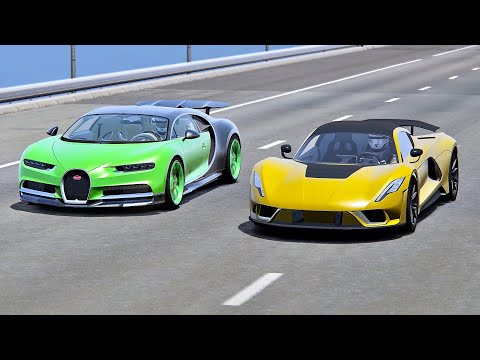 Hennessey Venom F5 vs Bugatti Chiron with NOS - Drag Race 20 KM