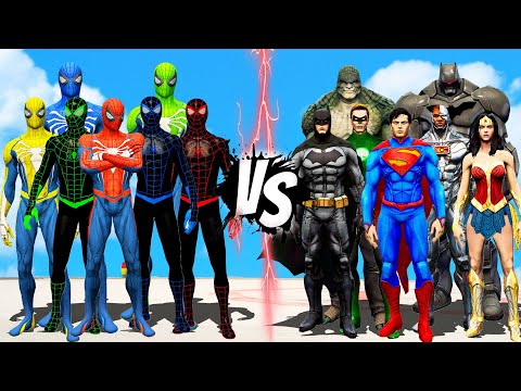 TEAM SPIDER MAN COLOR VS JUSTICE LEAGUE DC COMICS | EPIC BATTLE