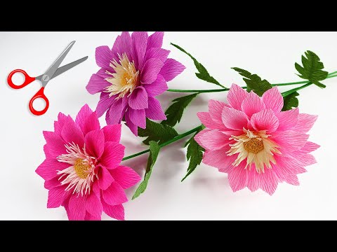 🌸Crepe Paper Flowers ✂️ How to make Dahlia flowers from Crepe Paper