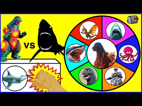 GODZILLA vs SHARKS 🦈 Spinning Wheel Slime Game w/ Collectible Godzilla Figures