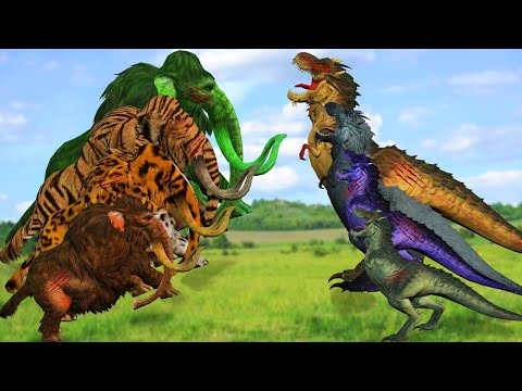 Zombie Animals Epic Battle - Woolly Mammoth vs Zombie T-Rex Dinosaur Family Fights Video 3D Cartoon