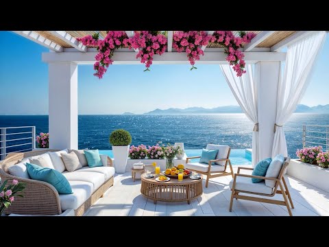 Elegant Bossa Nova Jazz at Morning Seaside Cafe Ambience with Ocean Wave Sounds for Relax, Study