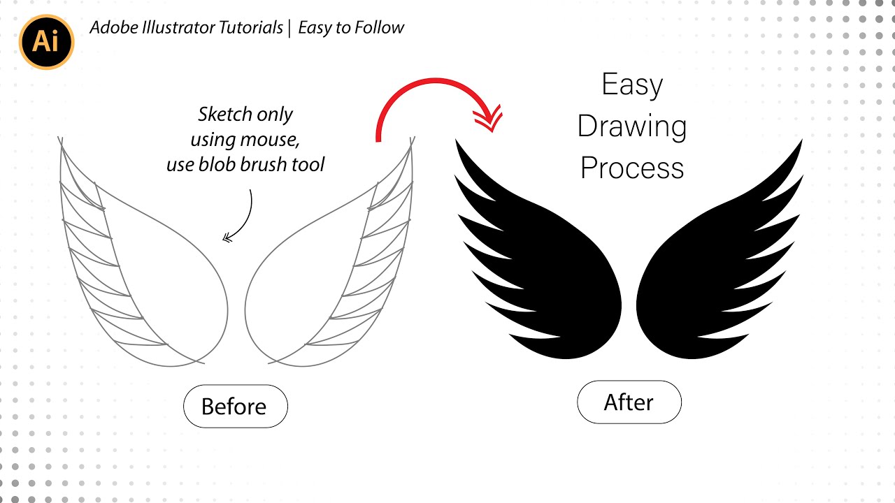 Easy How to Draw Simple Wing Icon in Adobe Illustrator Using Mouse