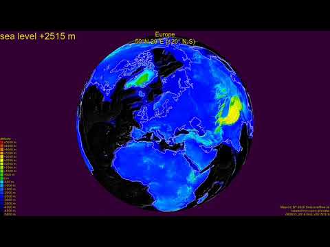 Europe, fictional sea level change 9000 - -11000 m