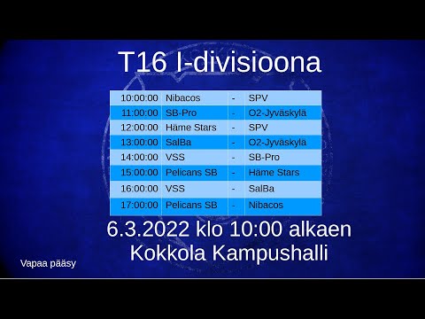 T16 I-divisioona turnaus 6.3.2022 Kampushalli Kokkola