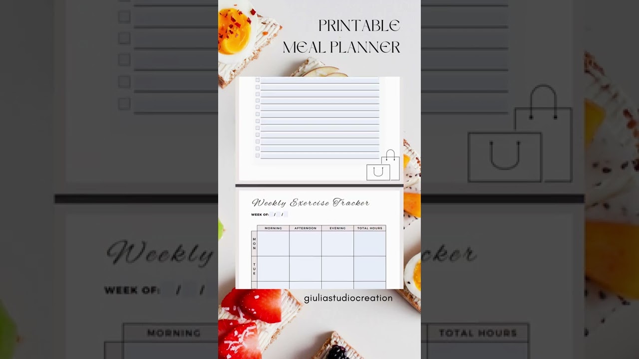 Meal Planner Printable | Food Tracker | Exercise Tracker | Shopping List | Meal Planners Editable