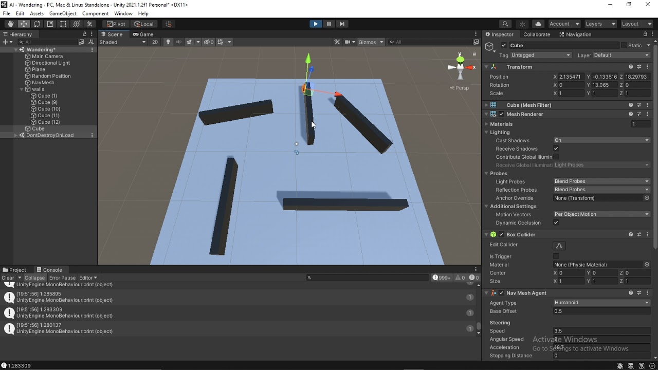 Unity Wandering AI Test