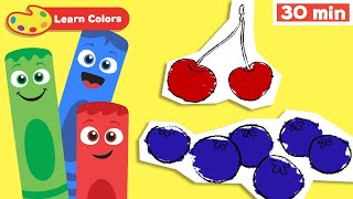 Learn Colors for Babies w Color Crew | Coloring animals, fruits & vehicles for Babies | First Words