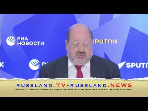 Grigori Lukjanzew im Rahmen einer Pressekonferenz im Pressezentrum von „Rossija Segodnya“