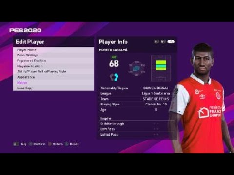 Moreto Cassama face e football pes 2020 Stade de Reims