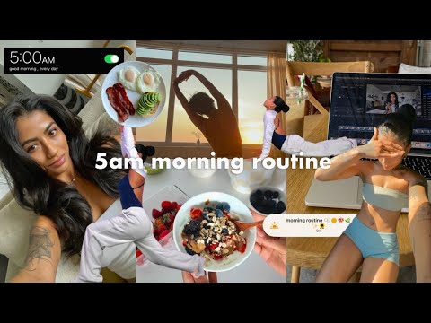 my 5AM morning routine *cozy* | banana matcha latte, pilates, nature walk, healthy breakfast