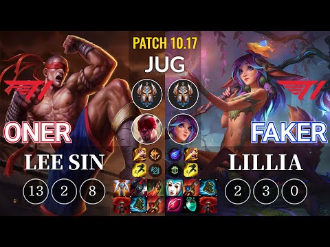T1 Oner Lee Sin vs T1 Faker Lillia Jungle - KR Patch 10.17