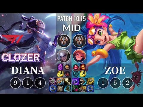 T1 Clozer Diana vs Zoe Mid - KR Patch 10.15