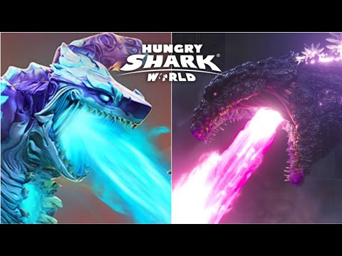 Hungry Shark World - Enemy Shin Sharkjira Godzilla Unlocked Update - All 34 Sharks Android Gameplay