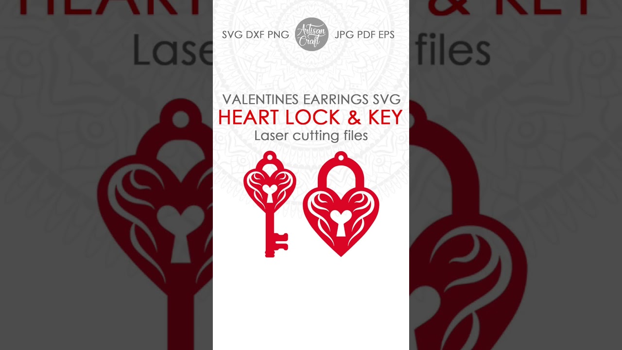 Heart lock and key SVG cut files for making laser cut earrings for Valentine’s Day #cricut #svg