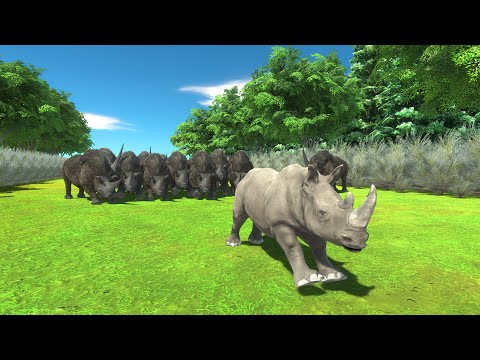 Escape from the group of woolly rhinos in the dangerous jungle - Animal Revolt Battle Simulator