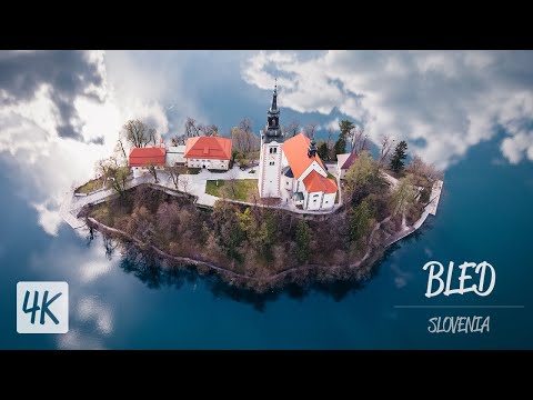 Lake Bled, island and castle - Bled Slovenia - 4K
