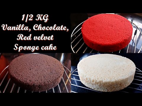 1/2 Kg Chocolate, Vanilla, Red Velvet Sponge Cake Recipe /How To Make 1/2 Kg Sponge Cake Recipe