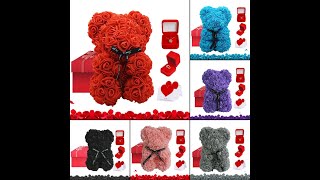Artificial Red Rose Teddy Bear Flower for Valentines Day Gift Decoration 25cm