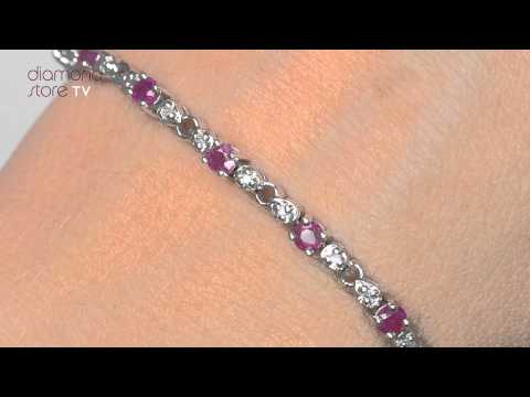 J3340 - 18K White Gold Diamond and Ruby Claw Set Link Bracelet