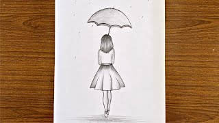 How to draw a girl with umbrella step by step / Ea
