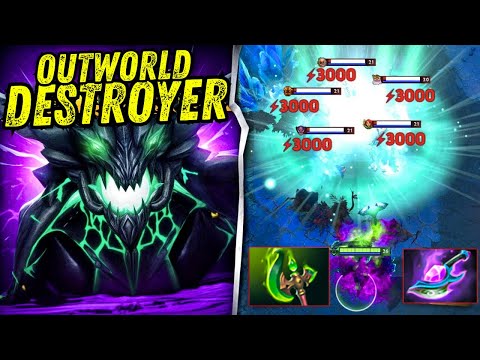 INSANE PURE DAMAGE Mid Outworld Destroyer Aghs Scepter + Scythe Vyse Builds 38Kills Dota 2