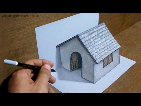 Trick Art Drawing 3D Tiny House on paper