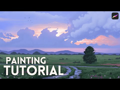 Landscape Painting in Procreate -  Purple Sunset FULL TUTORIAL