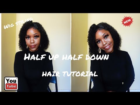 How to: HALF UP HALF DOWN HAIRSTYLE ON SHORT CURLY WIG