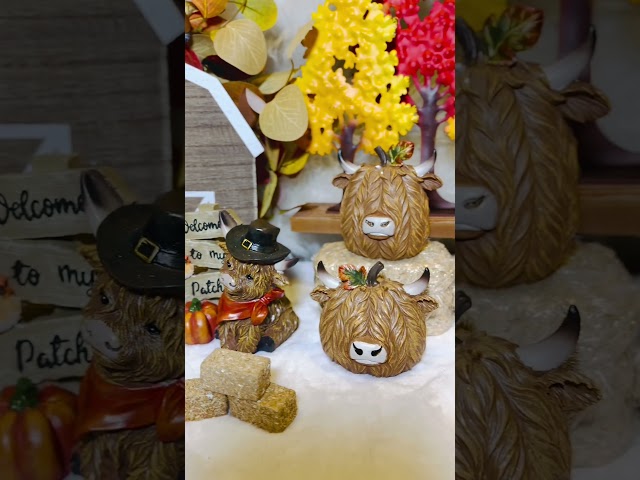 Vídeo relacionado con Aurelx Highland Cow - Figura decorativa de madera de vaca en 2D con diseño de café y corazón, lindas figuras decorativas de vaca Highland, figuras decorativas para sala de estar, oficina, mesa