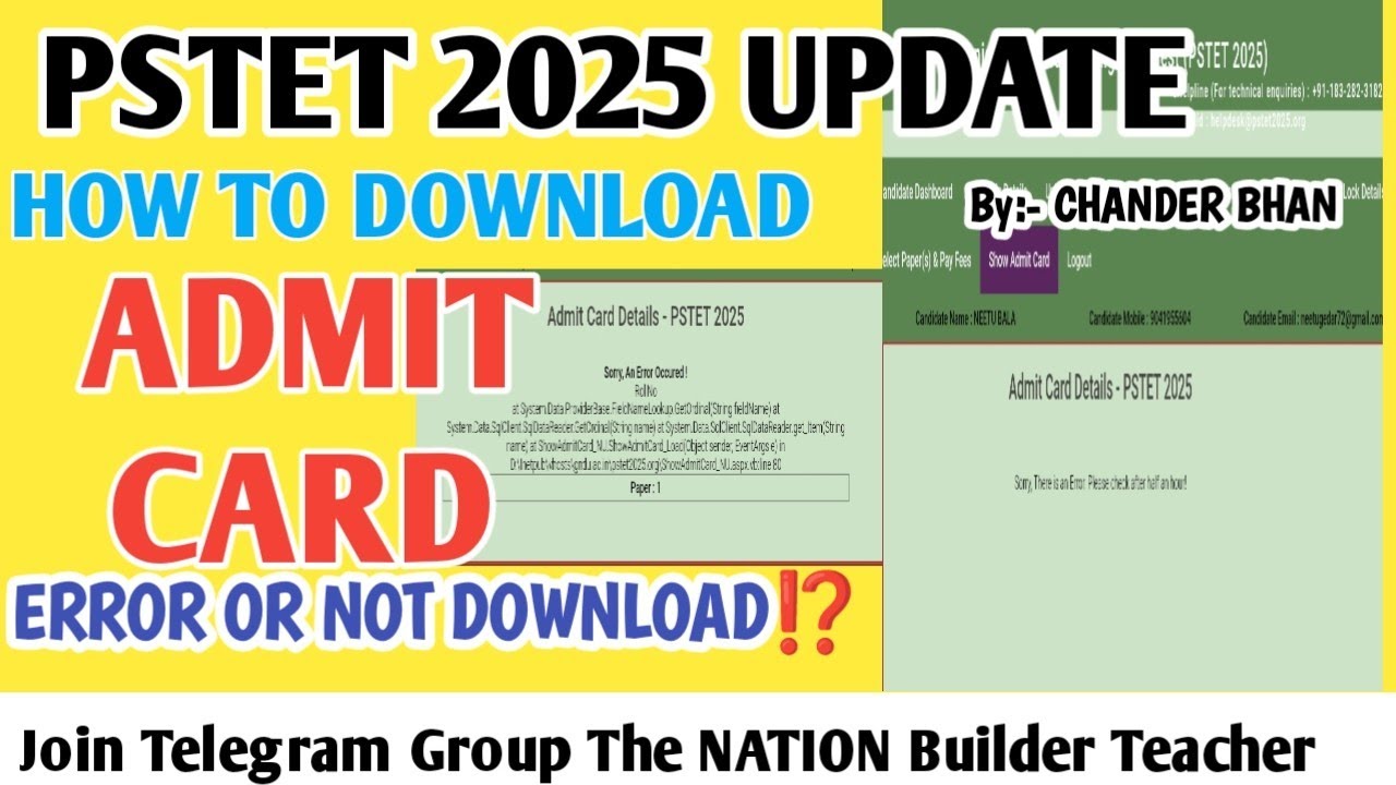 PSTET 2025 UPDATE: PSTET admit Card error । How to download admit Card। Both paper admit download।