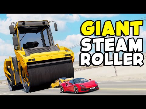 The BELAZ Has Been DETHRONED! MASSIVE Steamroller Flattens EVERYTHING - BeamNG Mods