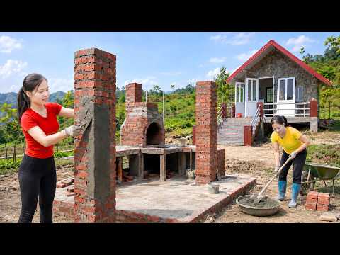 Construcción de la cocina con enormes columnas de ladrillo – mujer sola crea su casa soñada
