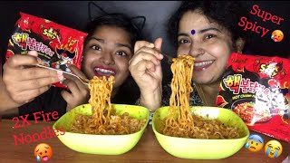 2X SPICY SAMYANG FIRE NOODLES CHALLENGE | Eating Show | Indian Mukbang | MaddyEats