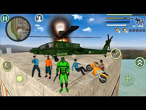 Green DeadPool Rope Hero Vice Town Simulator New Helicopter in Army Base #25 - Android Gameplay