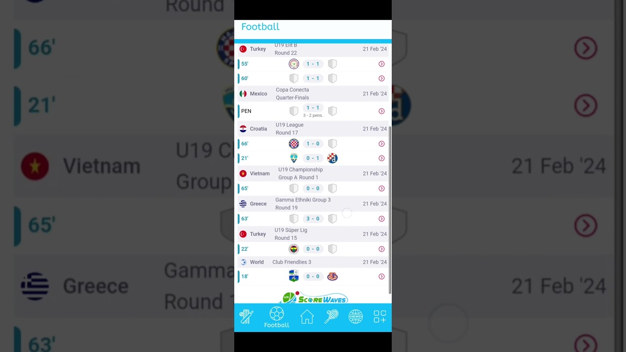 Scorewaves Android App - Football Live Section