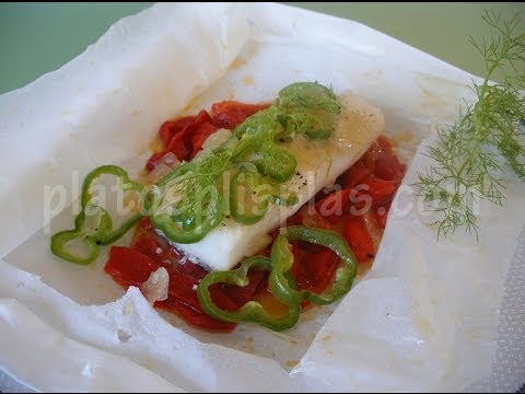 Papillote de bacalao con pimientos
