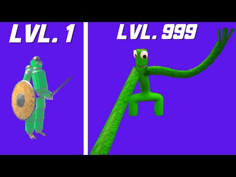 GREEN (RAINBOW FRIENDS) ROOKIE vs BOSS LVL 1 vs LVL 999 IN DEATHRUN ANIMAL REVOLT BATTLE SIMULATOR