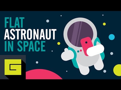 Flat Astronaut in Space, Vector Drawing Process, Gigantic