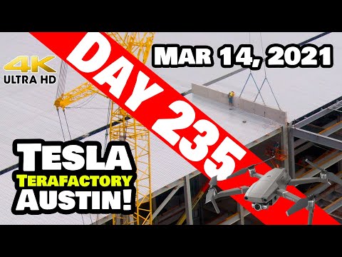 Tesla Gigafactory Austin 4K  Day 235 - 3/14/21 - Tesla Terafactory Texas - INSIDE WALLS GOING UP!