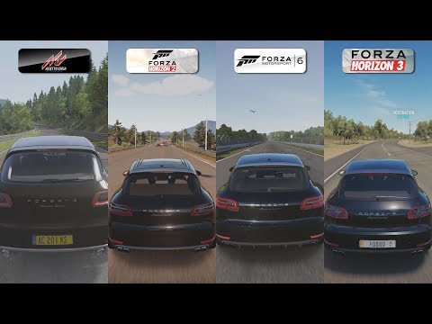 Assetto vs Forza Horizon 2 vs Forza 6 vs Forza Horizon 3 - Porsche Macan Turbo Sound Comparison